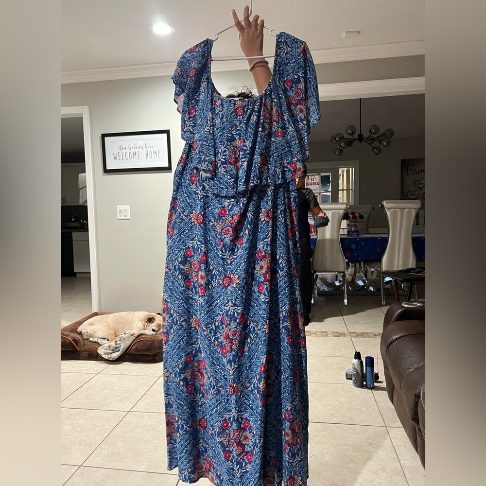 Avenue Floral Blue Off Shoulder Maxi Dress (30/32)